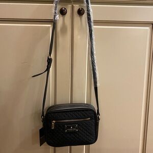 London Fog Black Quilted Crossbody Bag with Gold Zipper NWT